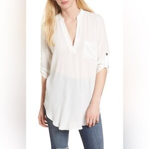 All in Favor Perfect Roll Tab Sleeve Tunic in Ivory Size Small